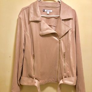 Jennifer Lopez Dusty Rose Faux Suede Moto Jacket